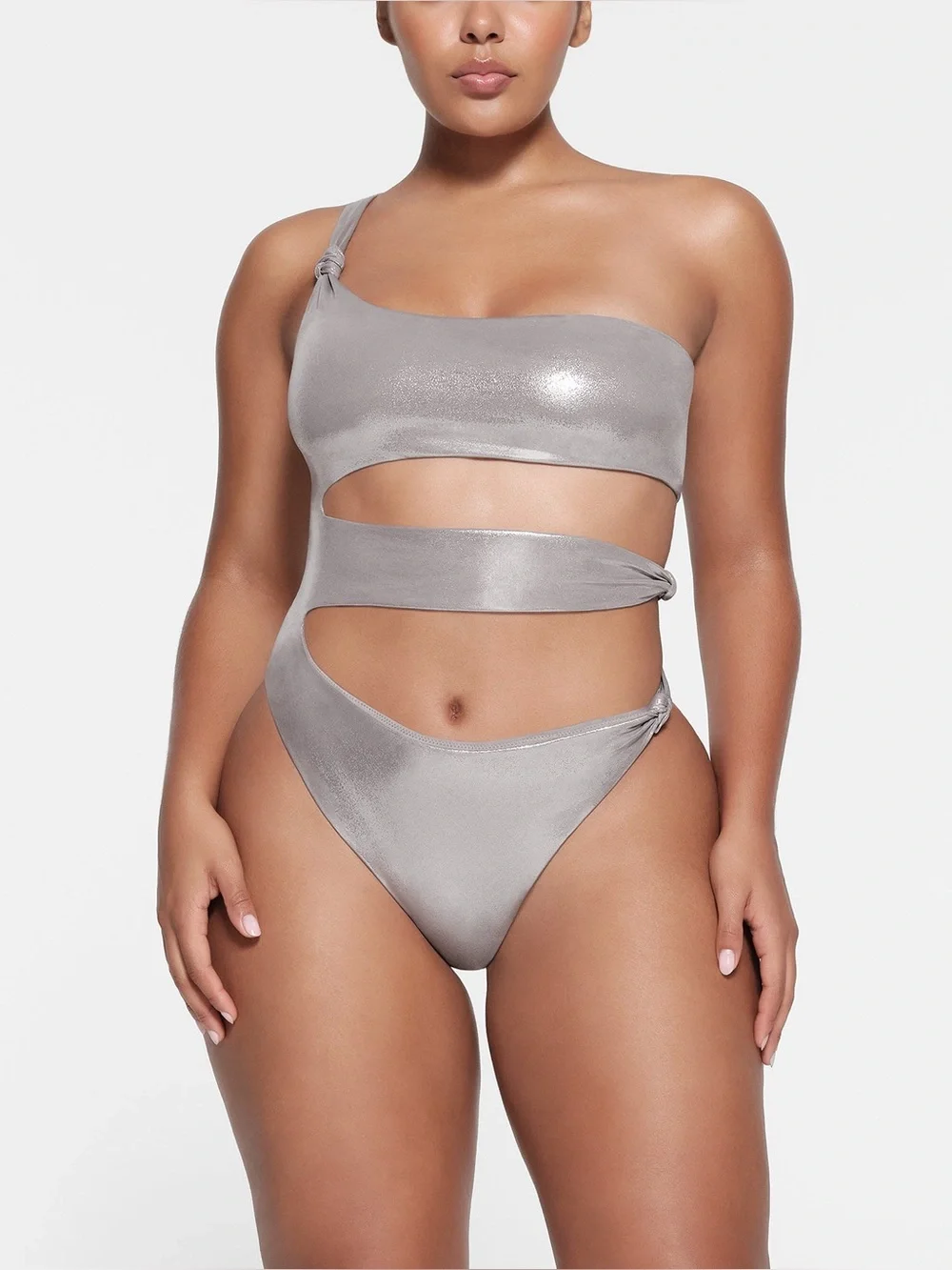 Skims Liquid Shine Swim Knotted One Shoulder Monokini